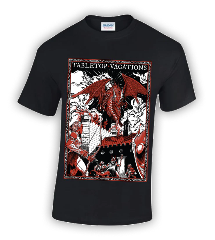 2025 T-Shirt with Dragon Art, UK Store - Commemorative D&D in a Castle Wear