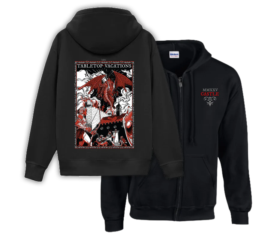 2025 Zippered Hoodie with Dragon Art, UK Store (Zoodie) - Commemorative D&D in a Castle Wear